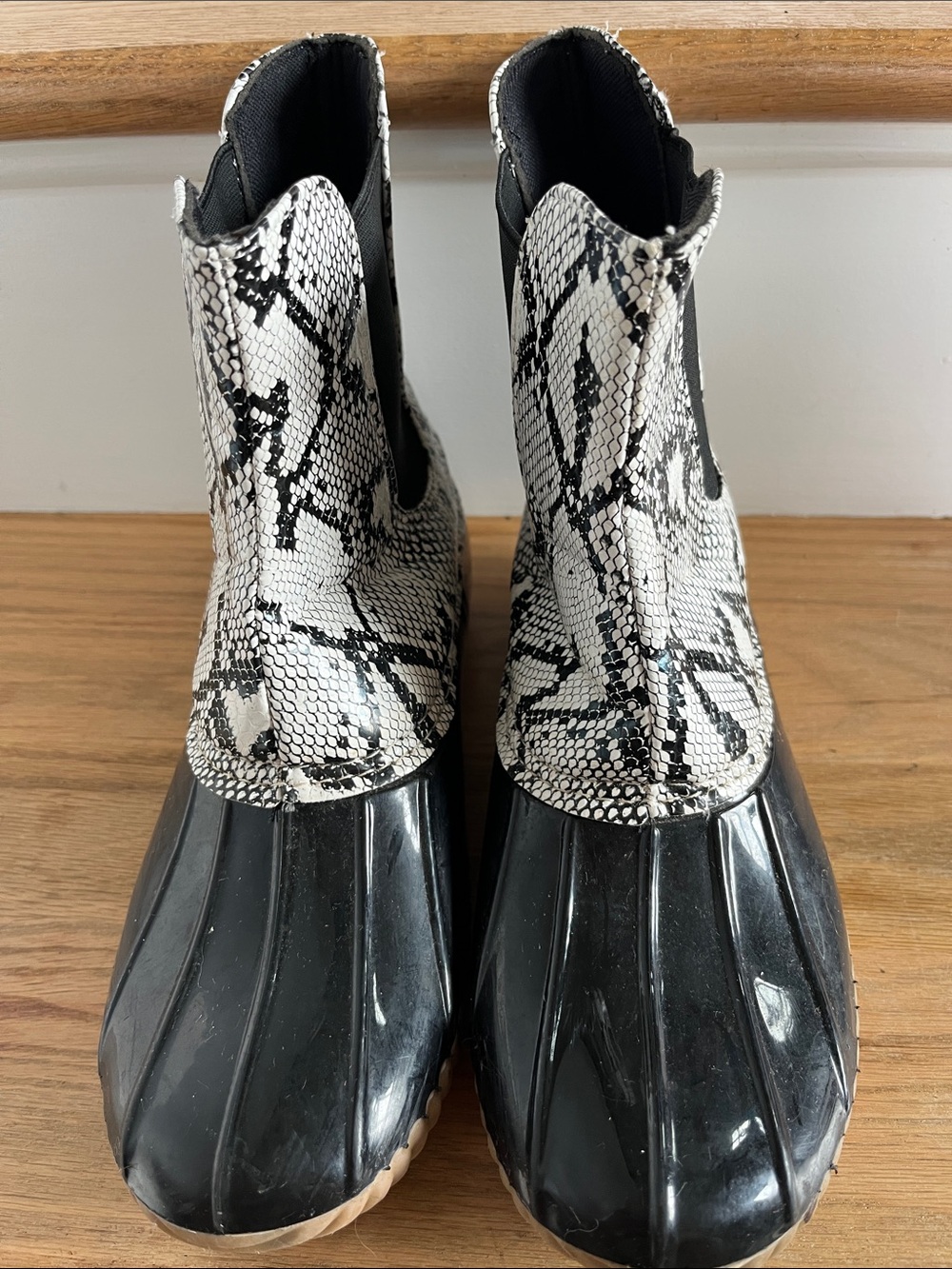 Snake-Print Black & White Duck Boot Shorts for Women
